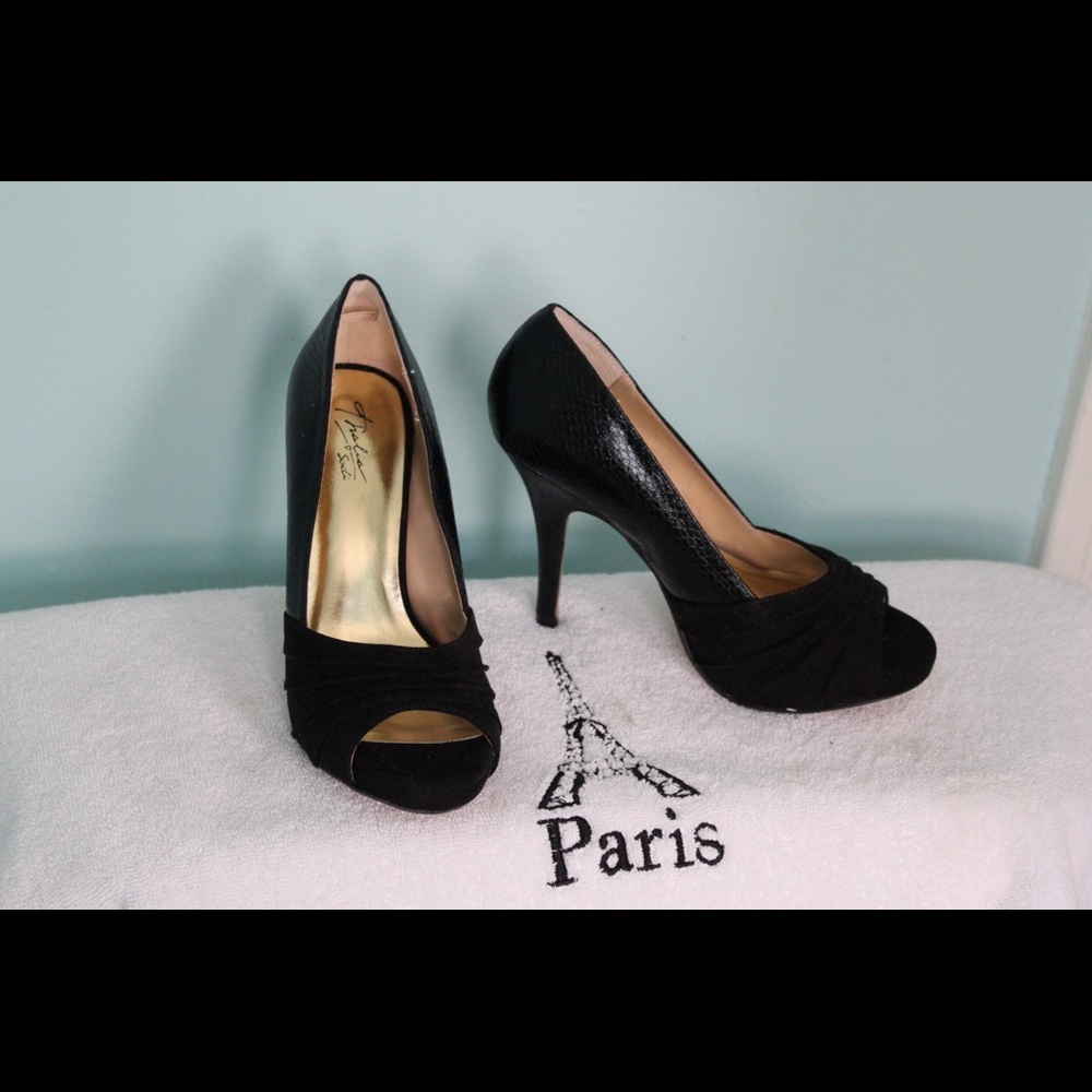 Open toe black high heels